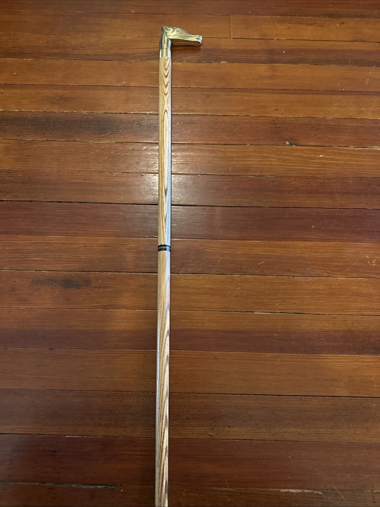 Vintage Wood & Solid Brass Horse Head Cane Walking Stick W/ Hidden Flask
