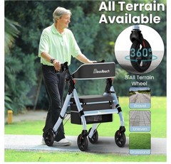 Blessreach Foldable Rollator Walker 450lb Capacity 8” Wheels