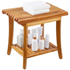 Uimoso Teak Shower Bench 20 x14.3 x 17.9 in Wood Shower Stool Chair for Bathroom