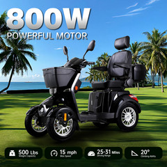 Heavy Duty 4-Wheel Mobility Scooters 31 Miles 3-Speed 800W 500lbs Capacity