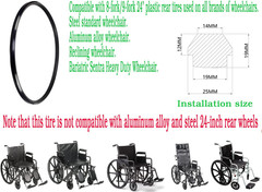Wheelchair Rear Wheel Replacement Tire,24″ X 1″ Universal Flat Free Polyurethane