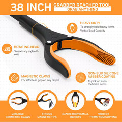 38 In. Extra Long Foldable Grabber Reacher Tool 2 Pack Heavy Duty Pickup Tool wi