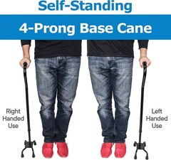 RMS Quad Cane – Adjustable Walking with 4-Pronged Base for Extra Black