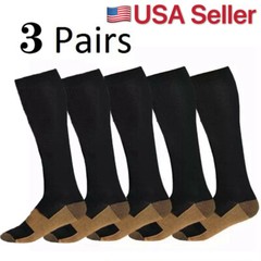 (3-Pairs) No Zipper Closed Toe 20-30 mmHg Copper Compression Socks (2XL) Beige