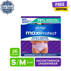 Always Discreet MaxiProtect Underwear Women S/M, Maximum Plus Adult Diaper, 26Ct