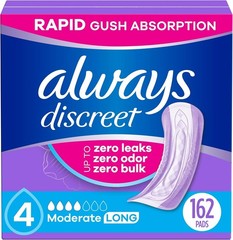 Always Discreet Adult Incontinence Pads,4 Drop Long Length-162 COUNT
