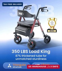 VOCIC Walkers for Seniors, Z21 Rollator Walker with Seat Supports 350lb, 8″ Big