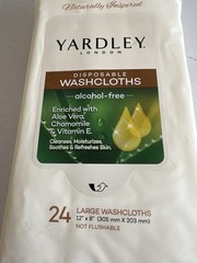 Yardley Disposable Alcohol-Free Washcloths 24 Large Aloe Chamomile Vit E 12×8″