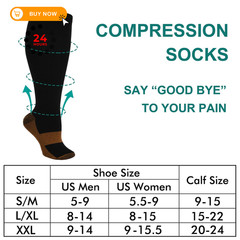 Double Couple 7 Pairs Copper Compression Socks for Men Large-X-Large, Black