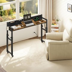 Recliner Table W/ Wheels Overbed Table Height Adjustable W/ Charging Station