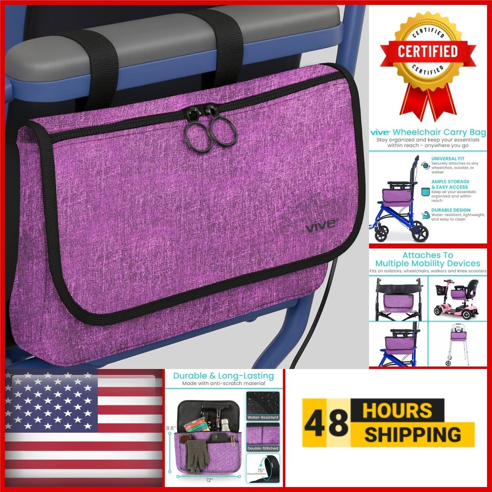 Vive Wheelchair Carry Bag – Arm Rest Pouch for Rollator, Walker, Scooter