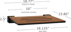 18 Inch Silhouette Slimline Folding Wall Mount Shower Bench Seat, Rustic Teak Se