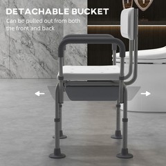 3-in-1 Shower Chair with Back and Arms Height Adjustable Bedside Commode White