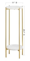 Alpome Gold Plant Stand – 2 Tier White Marble Top Side Table 29.5 Inch