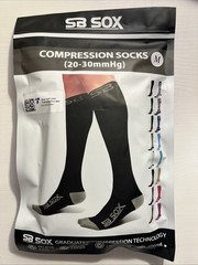 SB SOX Knee High Compression Socks (20-30mmHg) Black / Grey Size M MEDIUM – NEW