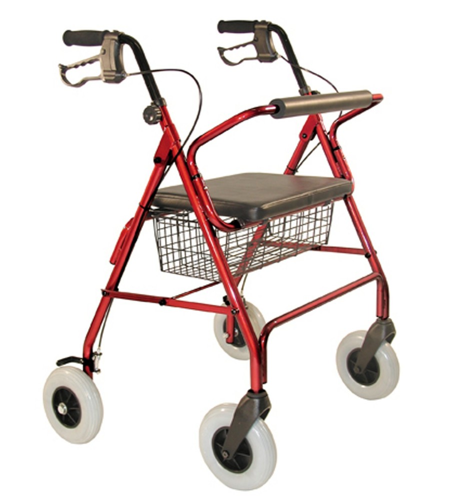 RED 22″ Wide Seat Heavy Duty Rollator Walker, 380 Lb Capacity, Folding