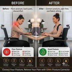 ISMA Posture Corrector Adjustable Back Brace Small/Medium (Pack of 1), Black