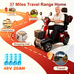 500W Heavy Duty 4 Wheel Mobility Scooters 48V Max Weight Capacity 700 lbs Red