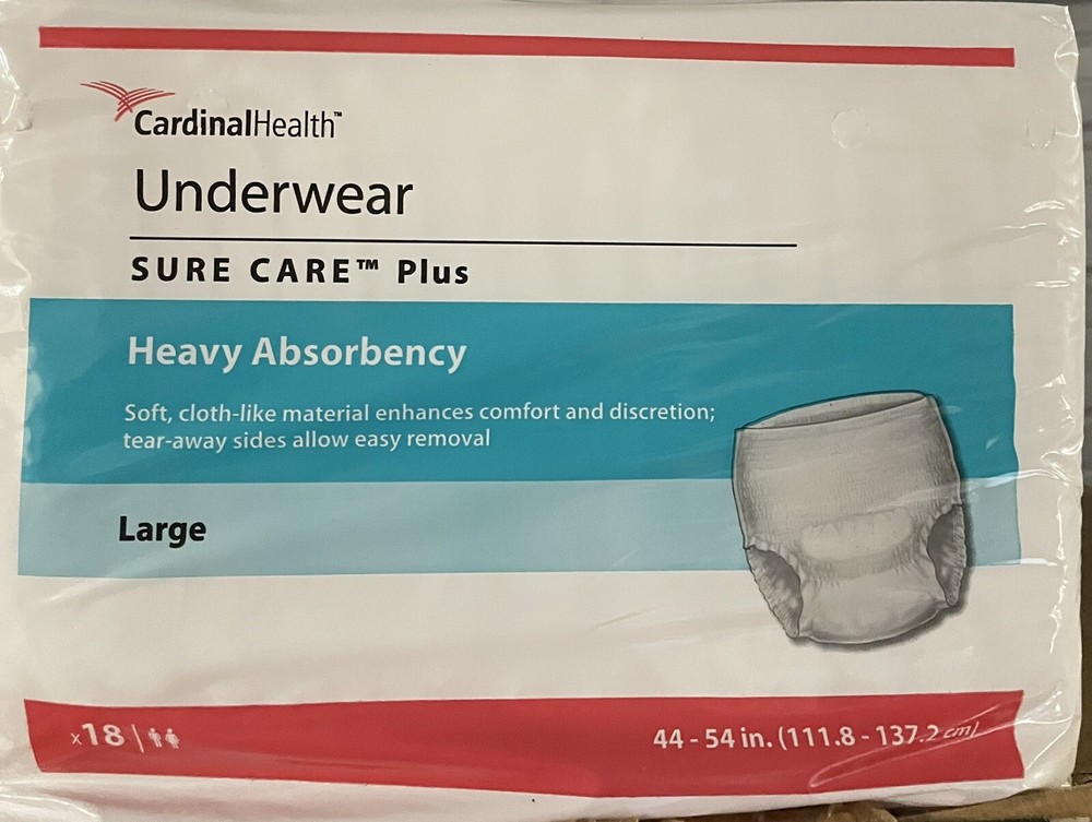 CARDINAL 1 PK/18 EA Health, Underwear, Sure Care Plus, Large, 44″ – 54″ 1615A