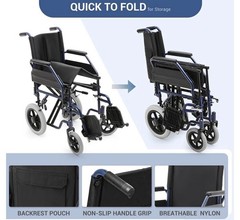 Monicare Transport Folding Wheelchair Flip Back Arm Swing Away Footrest 300lbs.