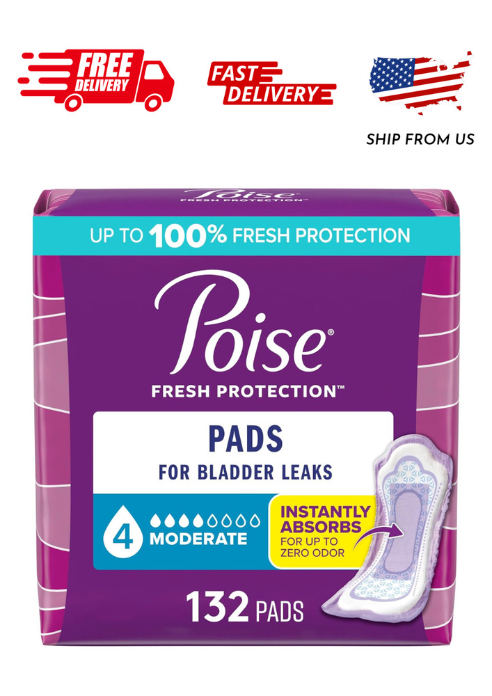 Poise Incontinence Pads for Women, 4 Drop Moderate Absorbency, Regular Length, 1