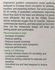Tadge VITALITY COMPRESSION Socks Black Green S/M Men Women 1Pair NEW in Box