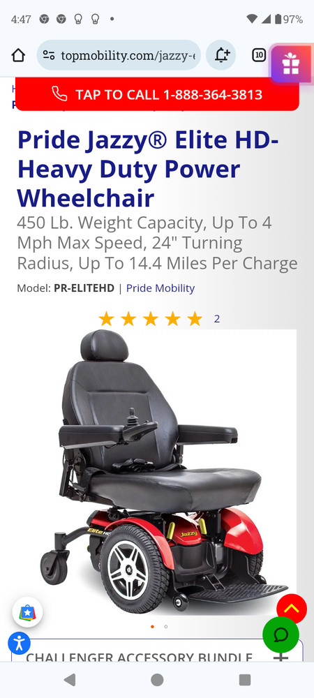 Pride Mobility Jazzy Elite HD Group 2 Heavy Duty Power Chair, Front Wheel Drive,
