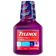 TYLENOL Cold + Flu + Cough Night Liquid Medicine Wild Berry Burst, 8.0 fl oz
