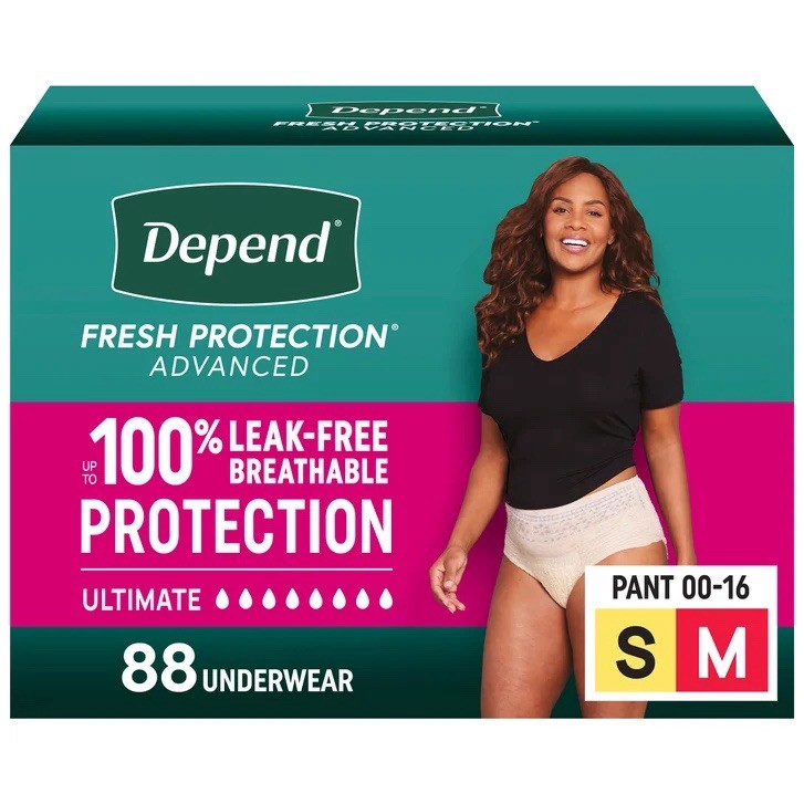 Depend Protection Plus➕ Ultimate Underwear for Women, 88 Count – Size: S/M