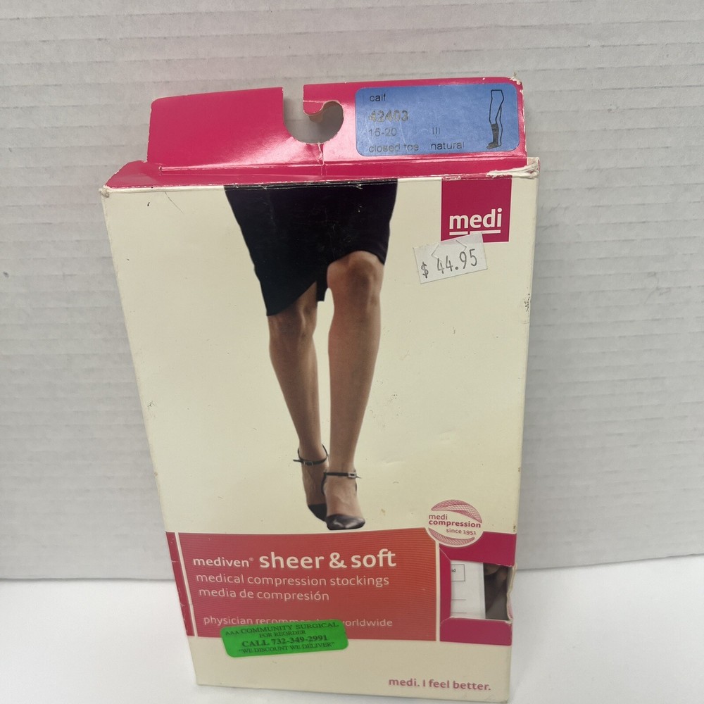 New Mediven Comfort 42403 Closed Toe Natural 15-20 Sz III Calf Compression Socks