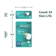 2 Pack Assurance Stretch Briefs With Tabs L XL 34 Count Unisex Adult