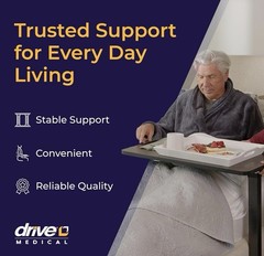 Drive Medical Overbed Table with Wheels – Secure Height Adjustment for Comfort –