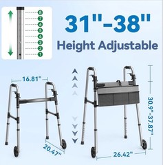 Loyoda Compact Standard Folding Walker With Basket, Black/Gray, FBL830250