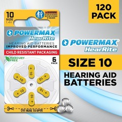 Size 10 Hearing Aid Batteries, 120 Count Long-Lasting Battery Pack, Yellow Lo…