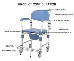 Portable Folding Commode Chair Shower Toilet Chair for Elderly & Disabled