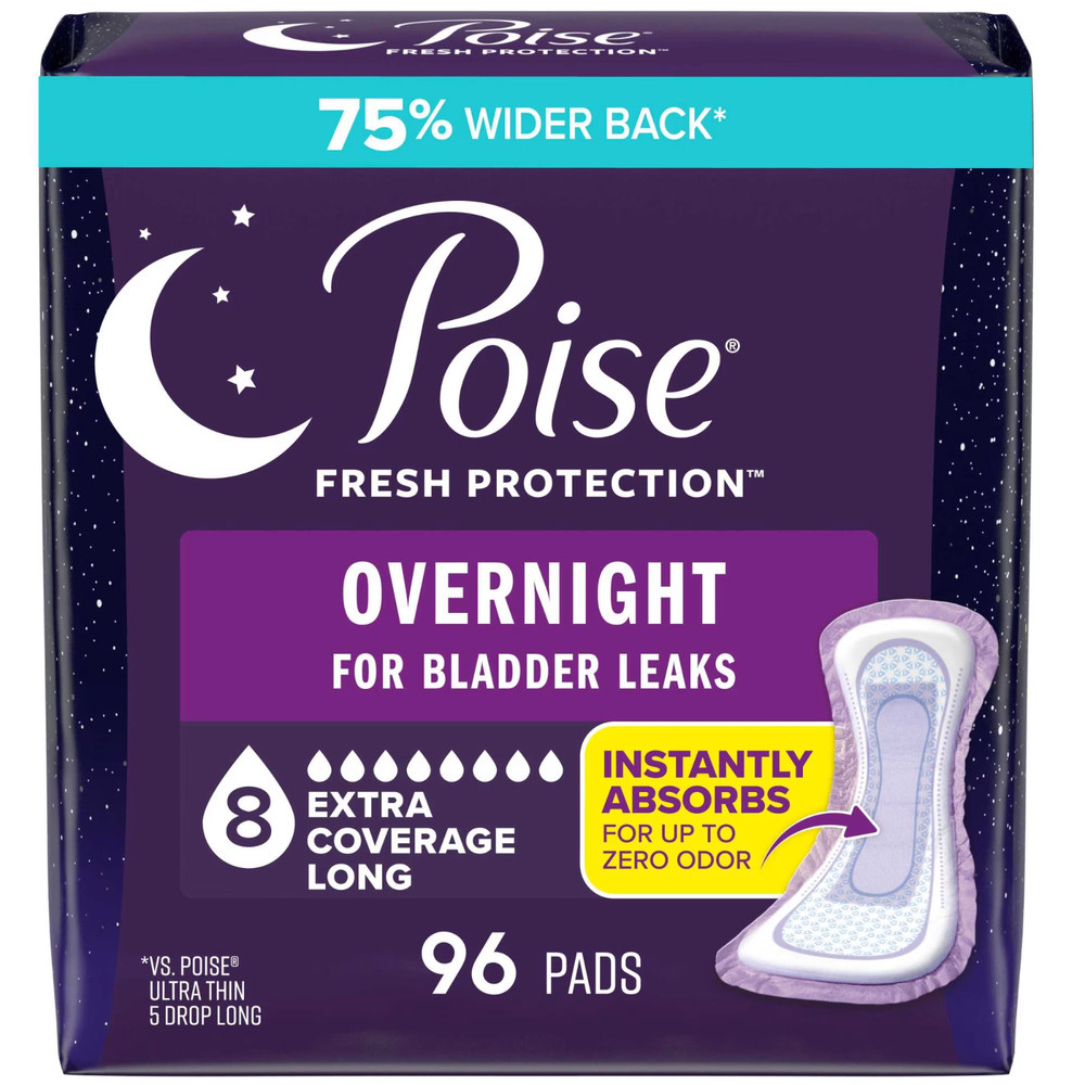 Poise Incontinence Overnight Pads 8 Drop Extra Coverage Long 96 Count 4 Packs
