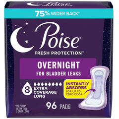 Poise Incontinence Overnight Pads 8 Drop Extra Coverage Long 96 Count 4 Packs