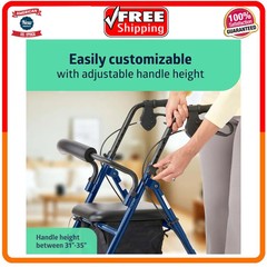 Medline Lightweight Folding Walker with 6 Inch Wheels 250lb Capacity Blue