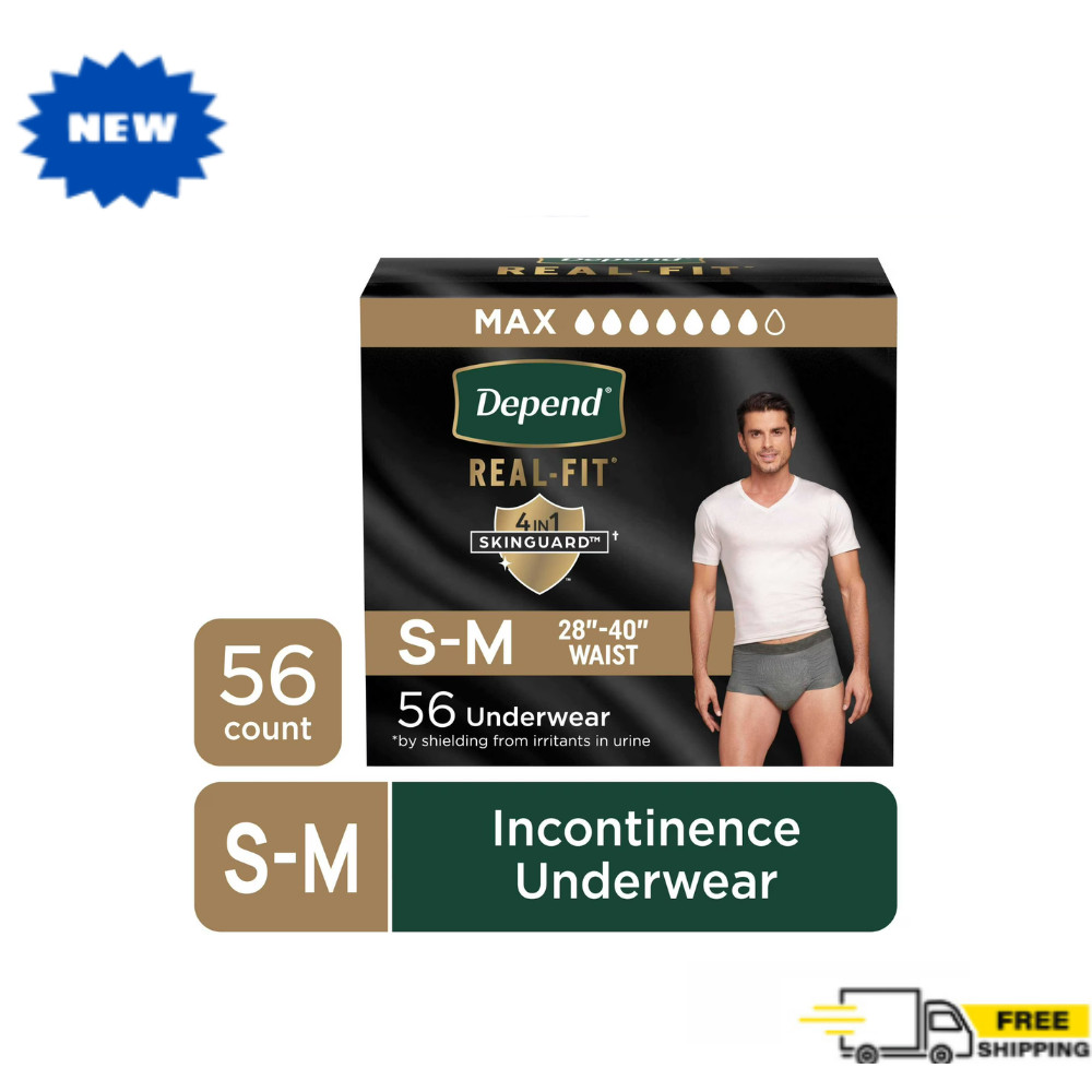 Depend Real Fit Incontinence Underwear for Men, S/M, Grey, 56 Count, Disposable