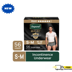 Depend Real Fit Incontinence Underwear for Men, S/M, Grey, 56 Count, Disposable
