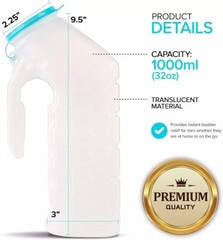 Medline Deluxe 32oz Male Portable Urinal Set Of 2 With Glow In The Dark Lid New