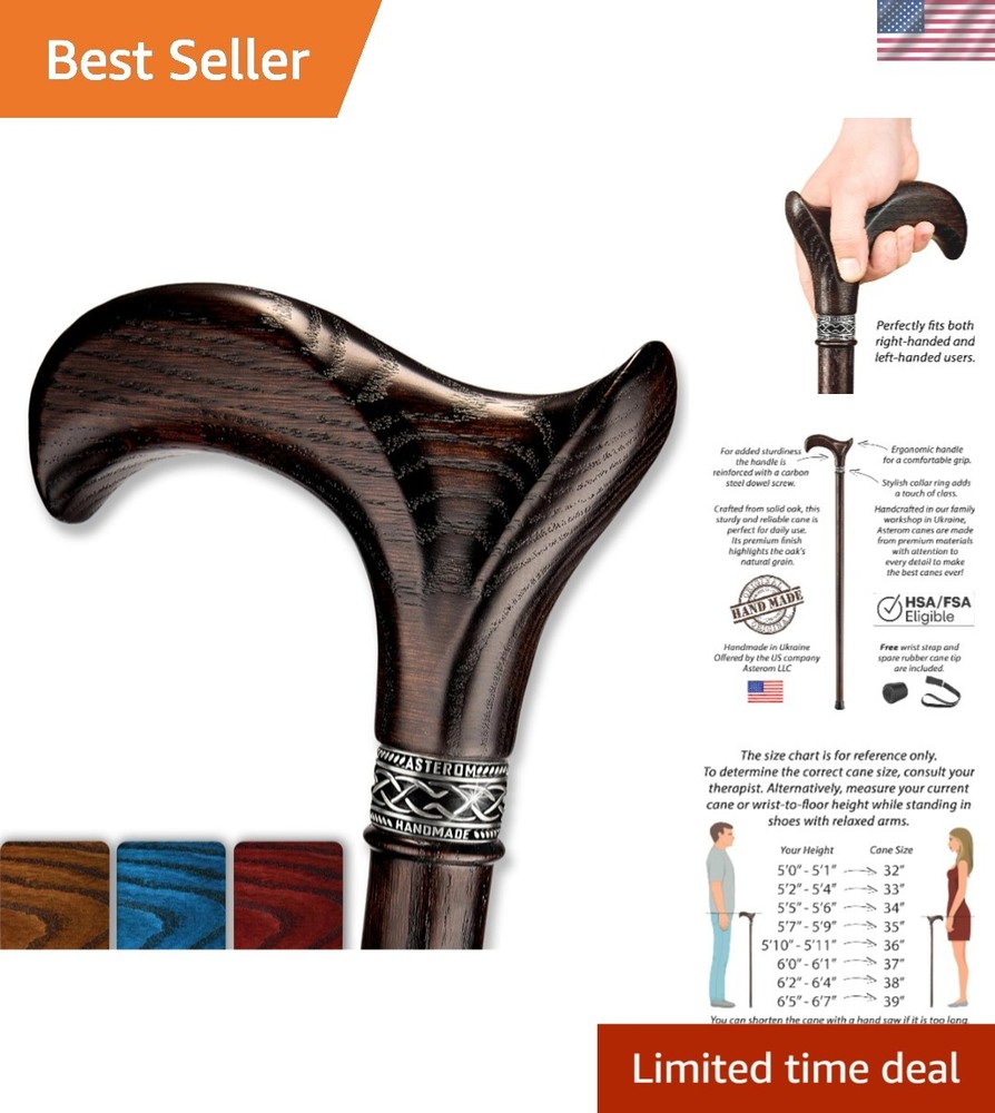Fashionable Ergonomic Cane – Handmade 36″ Wooden Walking Stick with Wrist Strap