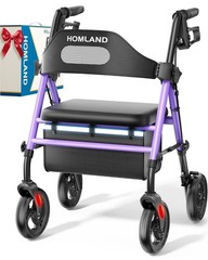 HOMLAND Foldable Rollator Walker with Seat, 350 lb Capacity, Red