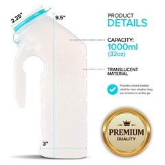 Male Urinal Glow Dark Lid 2 Bottles 32 Oz Portable Urine Collection Bedside