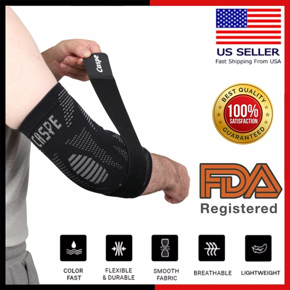 Caspe 2-Pack Elbow Sleeve Brace Wrap Adjustable Support Arm Arthritis Tendonitis