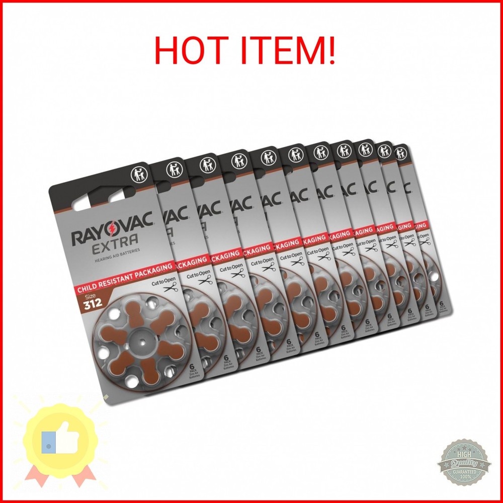 Rayovac Extra Advanced, size 312 Hearing Aid Battery (pack 60 pcs)