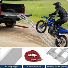 89x12in Foldable Dirt Bike Ramp w/ Rubber Tipped Hook & Safety Strap 750LB Load