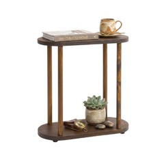 Genesis Woodesign Oval Solid Wood Narrow Side Table Slim Small Pedestal Coffee