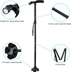 5-Levels Adjustable Height Walking Stick Portable Foldable Cane Travel Camping
