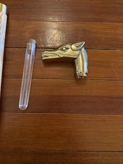 Vintage Wood & Solid Brass Horse Head Cane Walking Stick W/ Hidden Flask